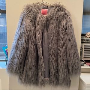 Kate Spade Gray Faux Fur Coat